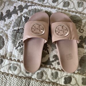 Tory Burch Pink Lina Sandals with Logo Medallion